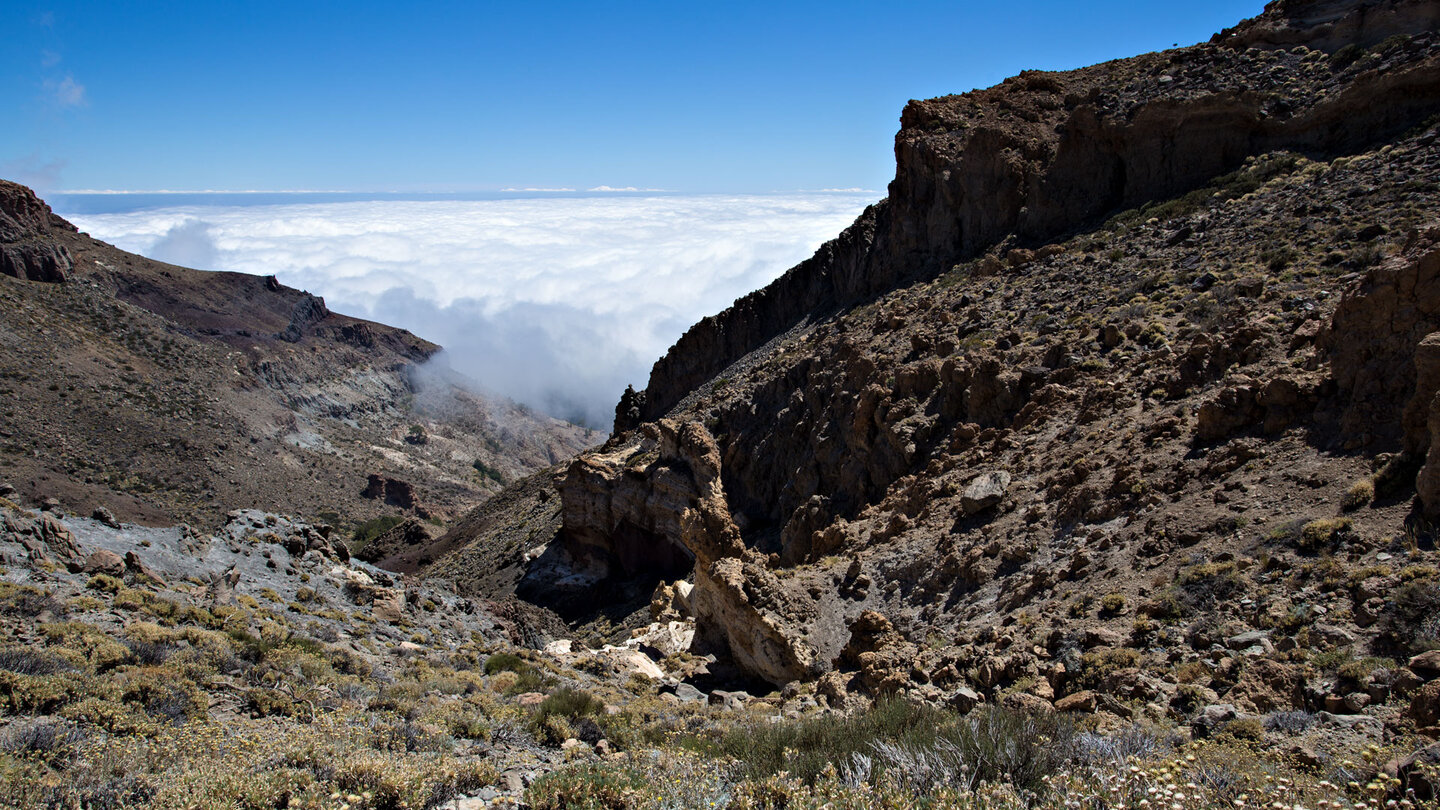 Blick von der Degollada de Guajara in die Schlucht Barranco del Río