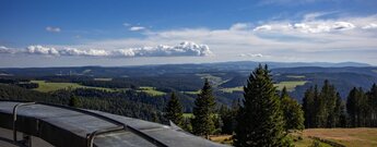 Aussicht mit Alpenpanorama bei guter Sicht.