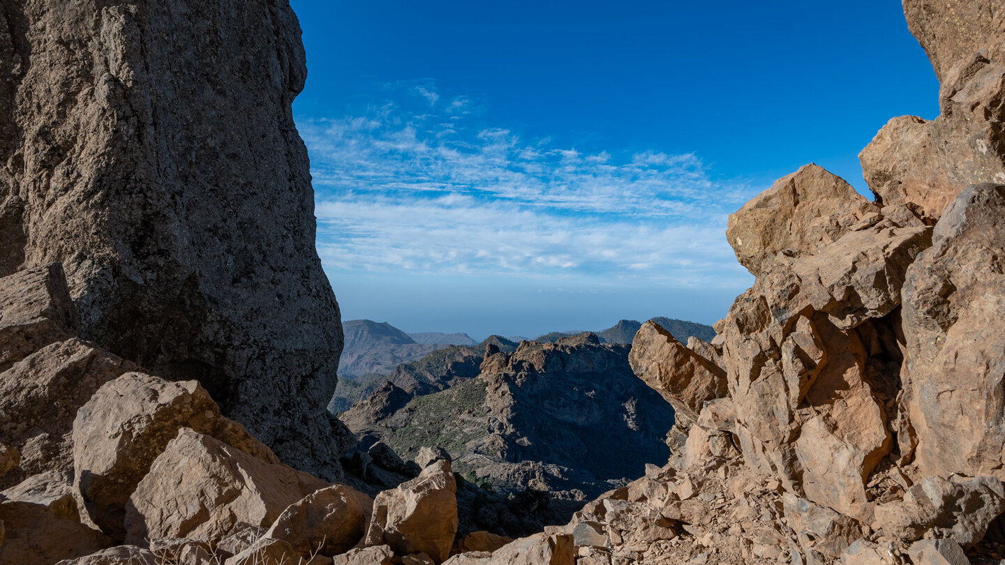 Blick zwischen den Felsformationen Rana und Nublo