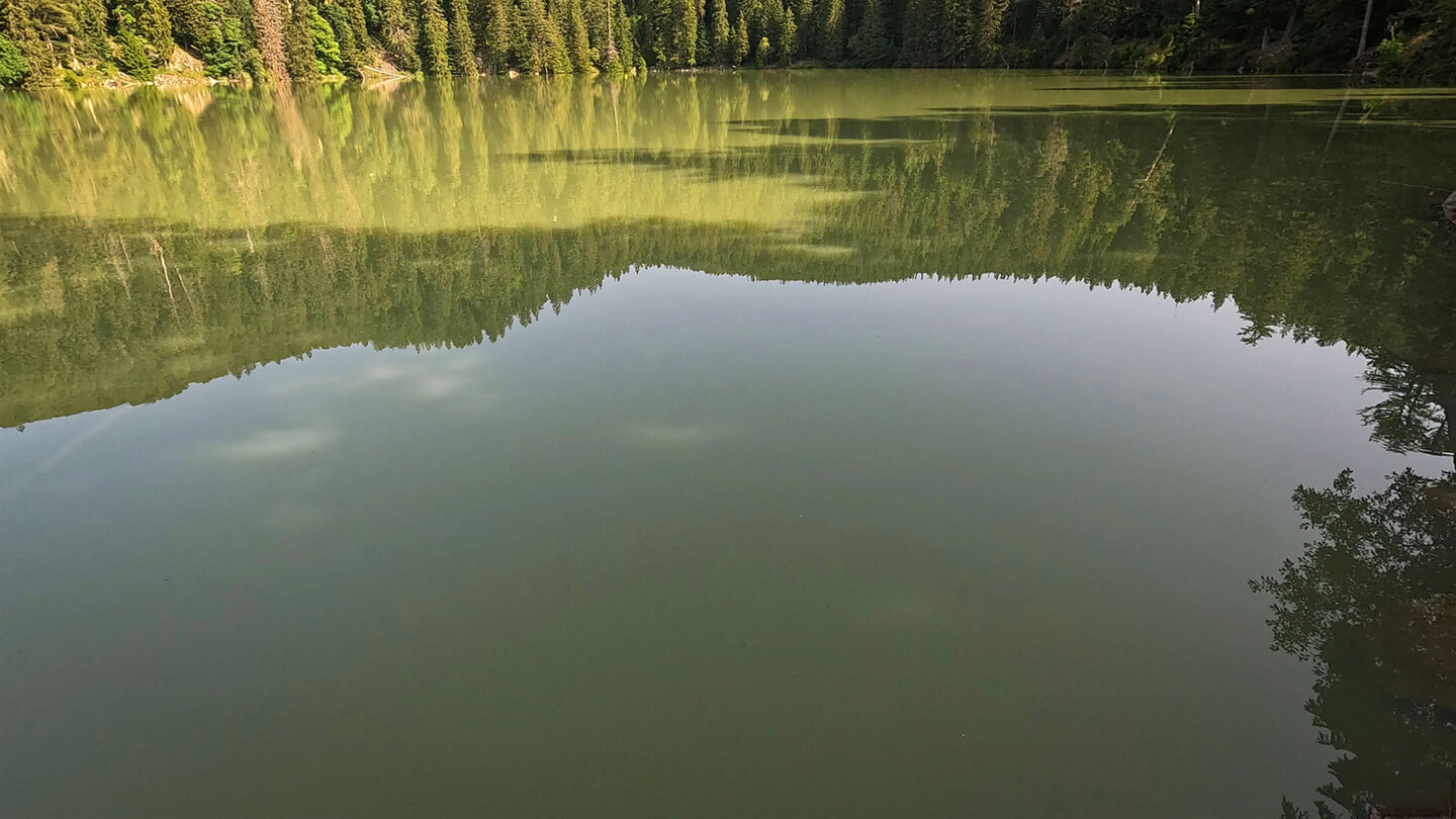 Spiegelung auf milchig-grünen Lac Vert