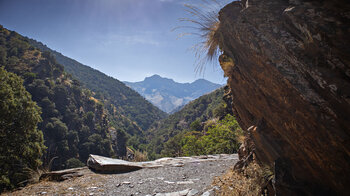 Ausblick vom Wanderweg Vereda de la Estrella auf den Berg Alcazaba