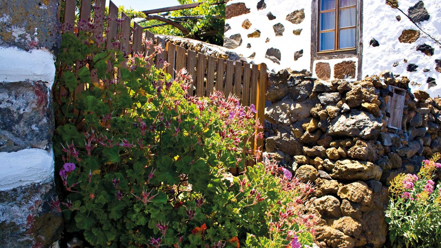 Blumenpracht in den Gärten der liebevoll restaurierten Häuser El Pinars auf El Hierro