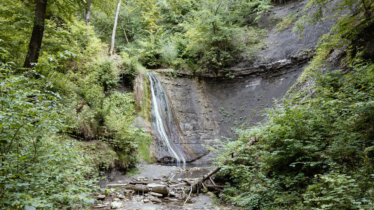 Blick aus der Schleifenbachklamm zum Wasserfall