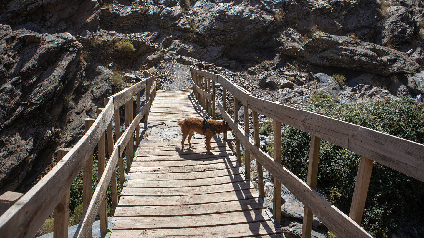 Überquerung des Río Guarnón über eine Holzbrücke