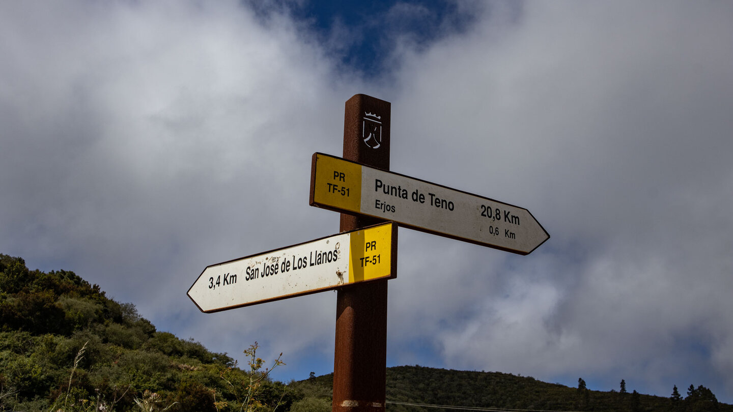 Wegweiser zum Wanderweg PR-TF 51 Richtung San José de Llanos