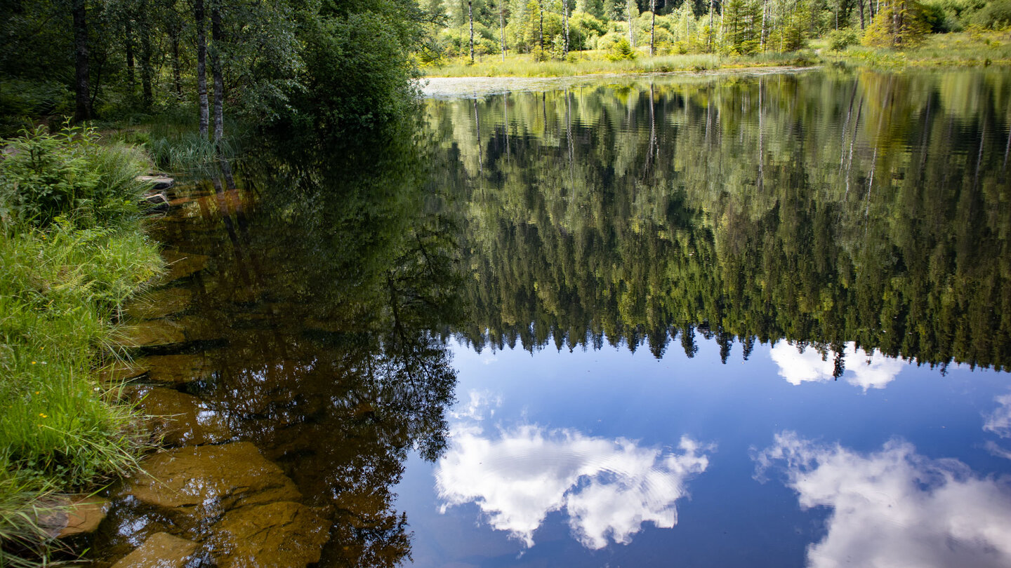 traumhafte Spiegelung auf der ruhigen Oberfläche des Karsees