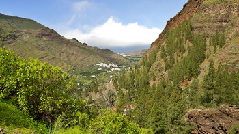 Blick bis zum Atlantik am Barranco de Agaete auf Gran Canaria