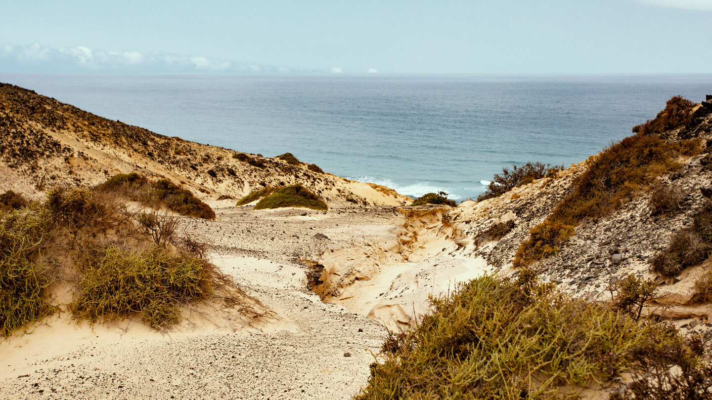 Ausblick auf den Atlantik über die Dünenlandschaft des Naturparks Jandía