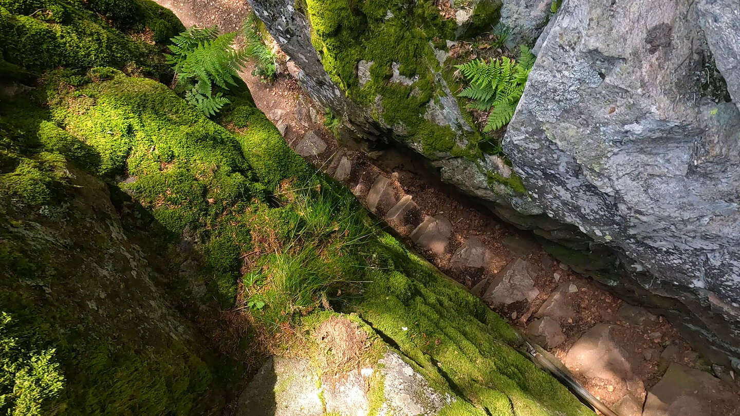 Treppe am Beginn des Felsenpfad der Hirschsteine