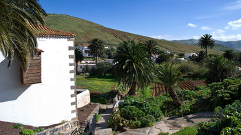 Ausblick über die bewirtschafteten Gärten in Betancuria auf Fuerteventura