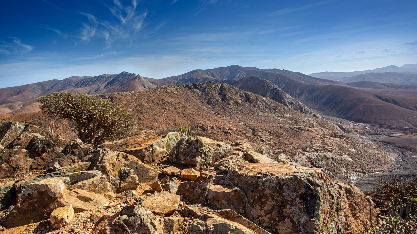 vom Morro de Tabaibe blickt man übers Barranco de Rodeo auf den Pico de la Aguililla zum Pico de la Muda