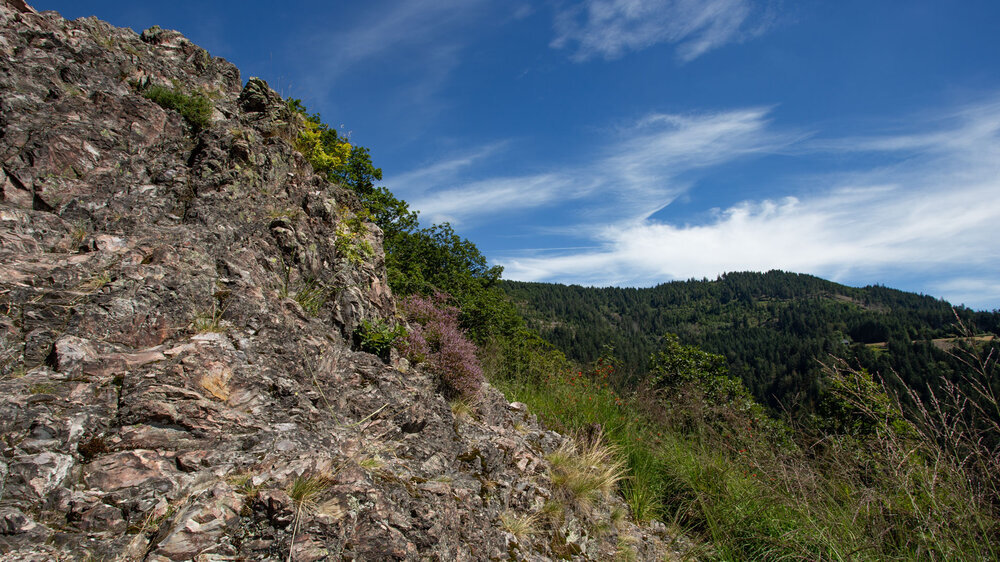 Felsenpanorama am Klettersteig Karlsruher Grat bei Ottenhöfen