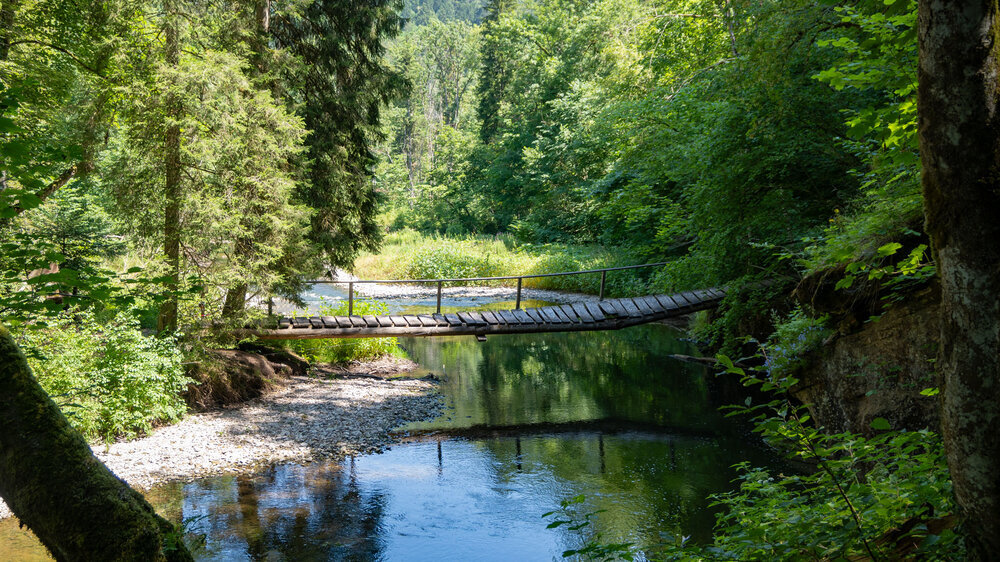 vom Wasser gezeichnete Brücke über die Wutach