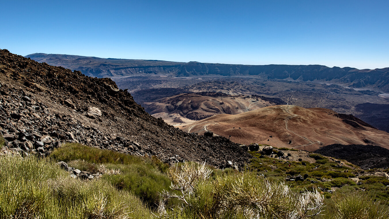 die Wanderung vom Teide nach El Portillo bietet Ausblicke auf die Montaña Blanca und die nördliche Caldera | © Sunhikes