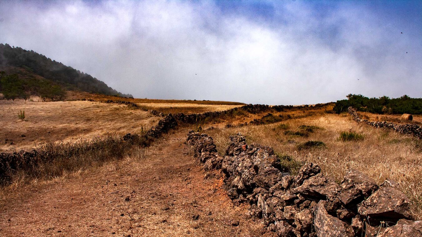 Wanderweg durch vertrocknete Felder im Spätsommer auf El Hierro | © Sunhikes